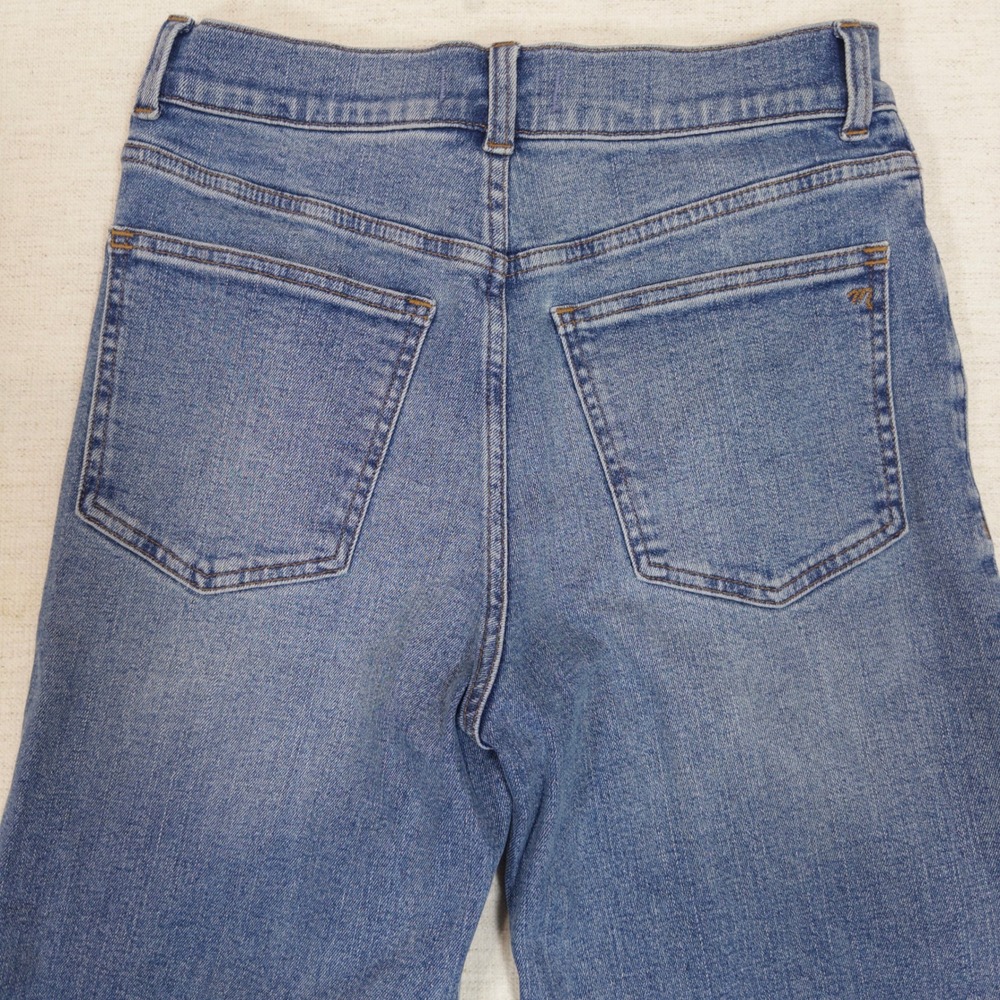 Madewell Flared Wide-Leg Jeans 27 Womens High Rise Cropped Raw Hem Blue - Picture 4 of 10